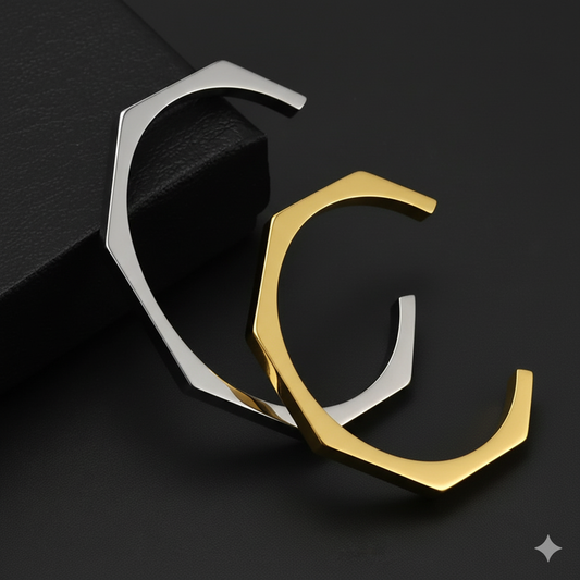 Stainless Steel Hexagon Cuff Bangle